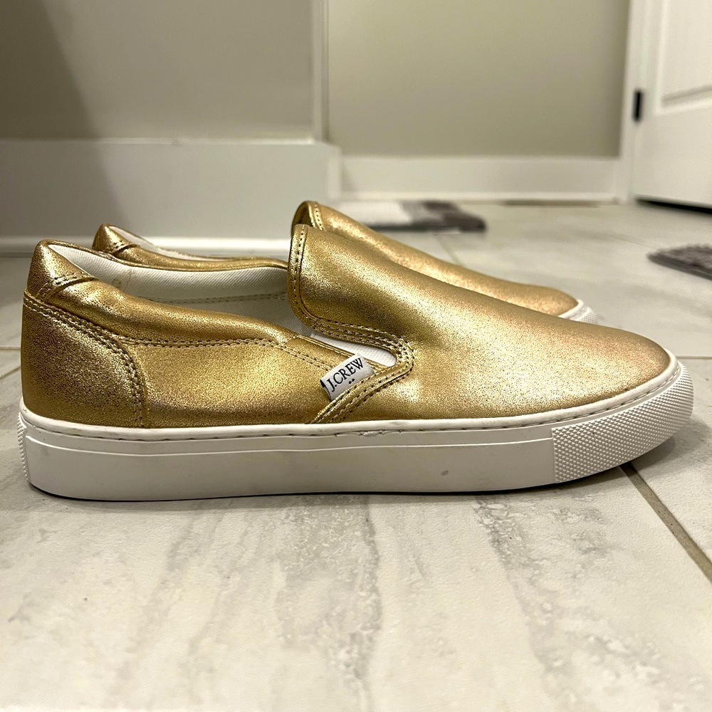J Crew Gold Slip Ons